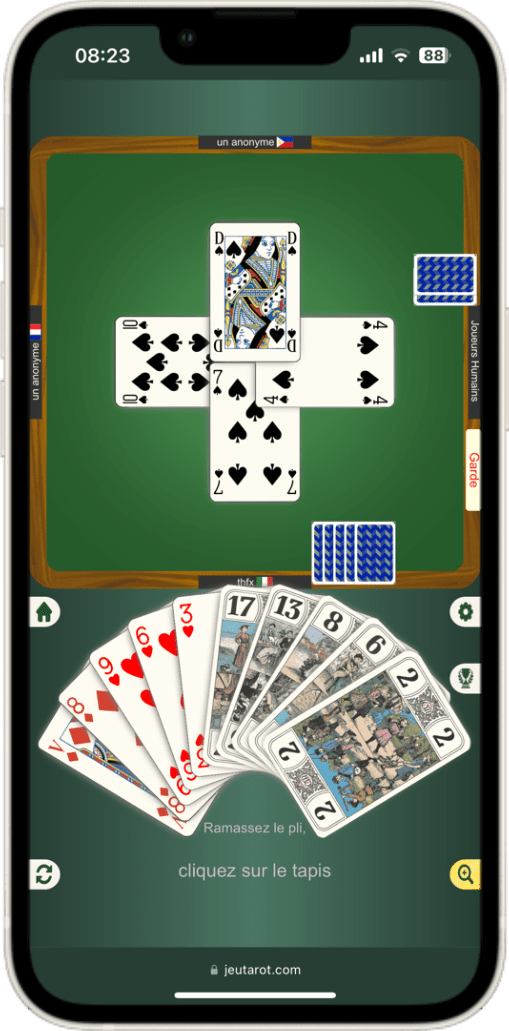 JeuTarot sur smartphone
